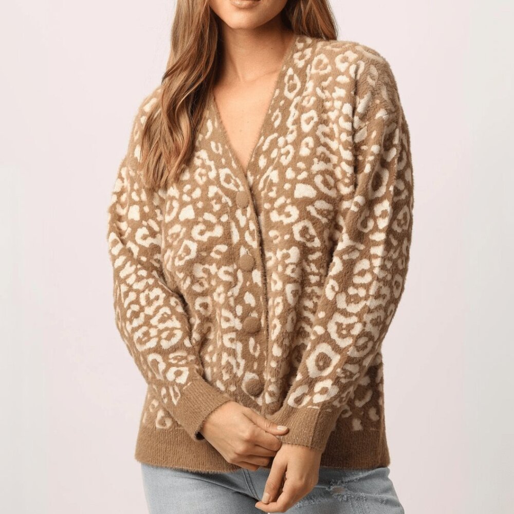 NWT - Another Love Mackie Cheetah Print Cardigan in Brown and Cream